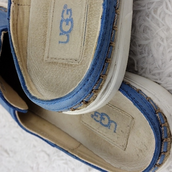 Ugg Australia Caleel Blue Leather Upper Round Toe Espadrille Slip On Mule Shoe - Picture 16 of 16